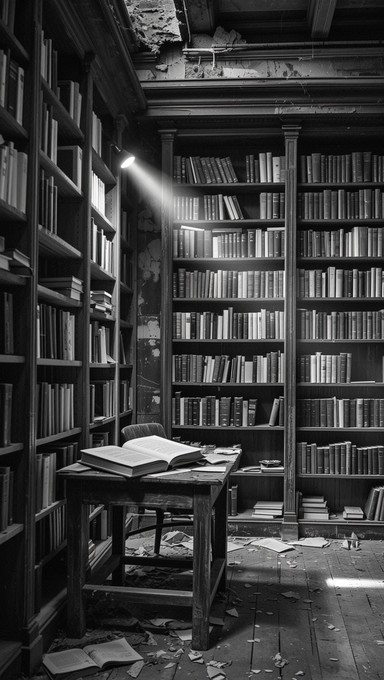 Dark library interior detail